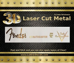 Fender Stratocaster Guitar Headstock Decal Sticker Restoration 3D metal M22b - Picture 1 of 6