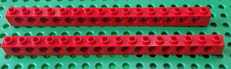 Lego 2 x Stein Lochstein Lochbalken 1x16 rot 3703 Technic Technik Zubehör - Bild 1 von 1