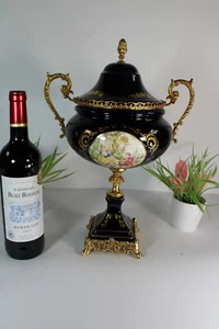 vintage limoges cobalt blue porcelain centerpiece bowl Victorian scene - Picture 1 of 9