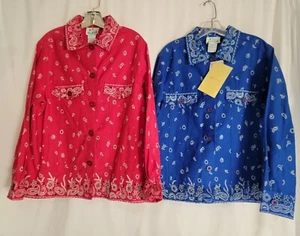NWT Vivid Quacker Factory Red/Blue Bandana Print Embellished L/S Jacket M Medium - Picture 1 of 19