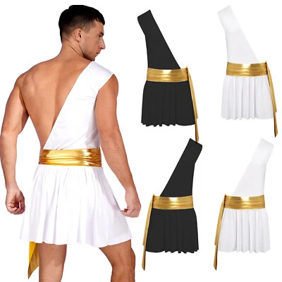 Greek Toga Mens Metallic One Shoulder Roman Costume for Halloween Theme Party - Image 1 of 4