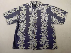 Crystal Cylinders Mens M Blue White Flower Hawaiian Button Shirt Short Sleeve - Picture 1 of 9