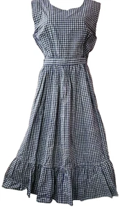 Handmade Pinafore Apron Prairie Colonial Blue White Ruffles Button Back Size M - Picture 1 of 8