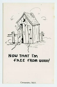 Now That I'm Free From Worry, Constantine, Michigan B&W Postcard Comic Card - Imagen 1 de 2