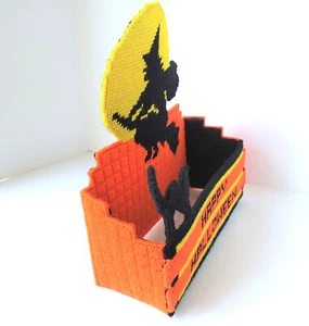 Hallowee Kunststoff Leinwand Katze Hexe Tischplatte Fertig Süßigkeiten Schüssel Post Halter 12" - Bild 1 von 5