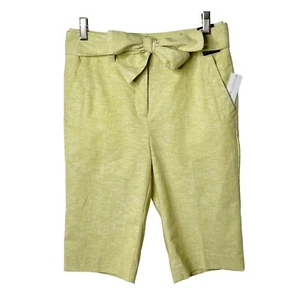 7th Avenue New York & Co Women's Shorts 0 Linen Bermuda Green Modern Fit Belted - Picture 1 of 11