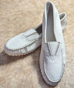 Scarpe ciabatte mocassini Minnetonka 44/11 bianco pelle di cervo gore davanti donna - Foto 1 di 12