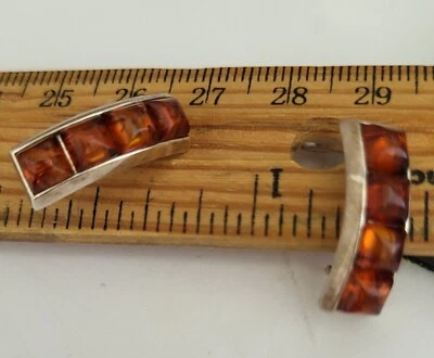 Pendientes de plata de ley, medio aro perforado ámbar - envío gratuito Foto 1 de 4