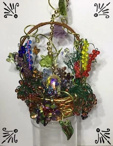 Handcrafted Basket Of Flowers Ceiling Fan Pull Made With Swarovski Light Gold - Picture 1 of 10