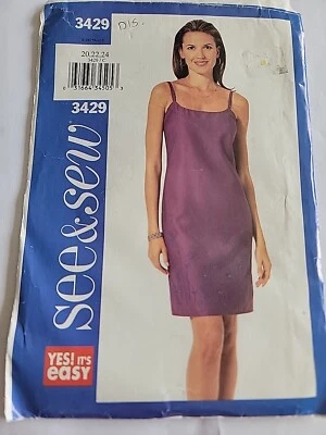 See & Sew Butterick 3429 Lined Slip Dress Plus Sz 20/22/24 New Uncut - Image 1 of 3