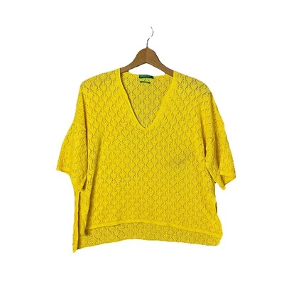 United Colors Of Benetton Oversized Open Crochet Sweater Boho Colorful Linen  - Image 1 of 4