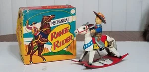 1950s Japan Range Rider Cowboy Tin Wind-Up With Box Works Shelf M4 - Picture 1 of 11