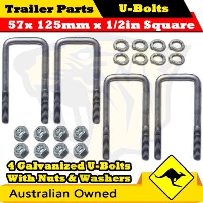 4 x U-Bolts 57mm x 125mm Square with Nuts Galvanized Trailer Box Boat Caravan - image 1 of 2