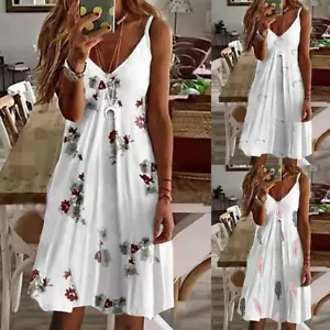 Damen Boho Drucken Trägerkleid Strandkleid Partykleid Sommerkleid Freizeitkleid - Bild 1 von 13