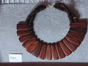 Women's Wooden Statement Piece Necklace 80s Or 90s Brown Fans Upon Neck - Picture 1 of 7