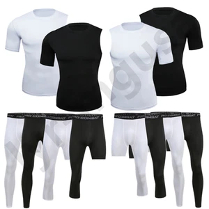Men Tight Fitness Running Sports One Arm T-Shirts One Leg Cropped Pants Trousers - Picture 1 of 21