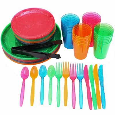150pcs Gold Glitter Disposable Dinnerware Set - Neon Party Supplies - Image 1 of 4