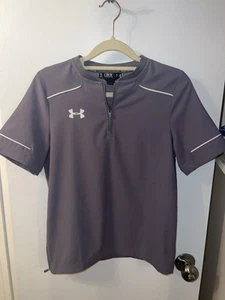 Boys Under Armour Cage Jacket Short Sleeve Youth Size Medium Gray Baseball - Picture 1 of 4