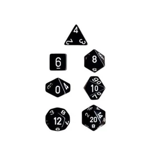 Chessex Dice: Polyhedral 7-Die Opaque Dice Set - Black with White - Picture 1 of 1