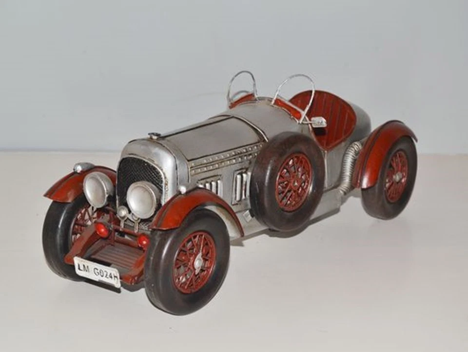 Auto Di Latta Nostalgia Modello Auto D'Epoca Marca Bentley 1927 Roadster L 33 Cm - Immagine 1 di 4