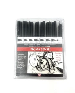 Juego de dibujo manga Sakura Pigma Sensei 8 piezas | Plumas de tinta negra 50204 Japón NUEVO - Imagen 1 de 2