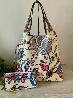 TORY BURCH RORY LARGE LEATHER HAPPY TIMES  PRINTED TOTE W/POUCH - Image 1 of 4