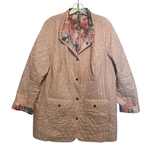 Dennis Basso Quilted Reversible Jacket Woemns Size 2X Pink Floral Snap Gorpcore - Picture 1 of 7