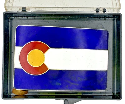 Vintage 1976 Colorado State Flag Jess Bell Inc hebilla de cinturón esmaltada Foto 1 de 4