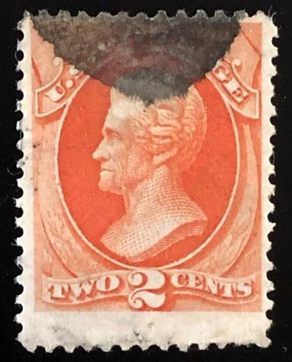 US 1878 #183 Vermilion 2c Andrew Jackson Fancy Cancel VF-XF Jumbo Used - Image 1 of 3