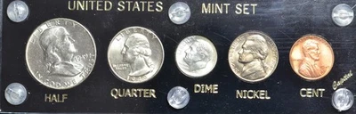 1949 P SILVER US MINT SET SUPER NICE BLACK CAPITAL HOLDER FBL FRANKLIN RED CENT - Image 1 of 4