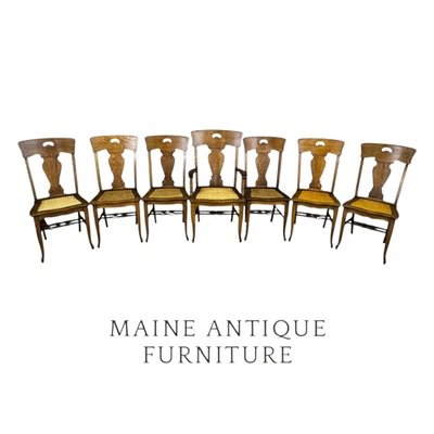 Set of 7 Antique Oak Dining Chairs – Pressed Cane, 1890s #22498 - Image 1 of 4