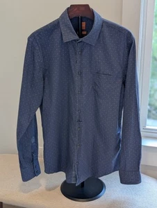 HUGO BOSS Slim Fit Blue White Paisley Button Up Cotton Boss Orange Sz L - Picture 1 of 14