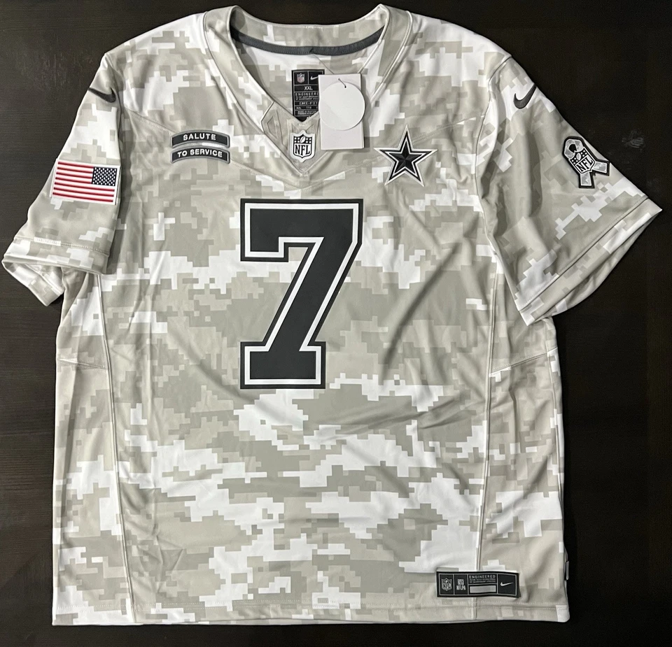 Nike Dak Prescott Jersey Mens Small Digital White Camo Salute to Service Limited