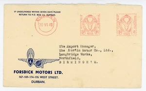 P32/02 THEMATIC CAR 1940 SOUTH AFRICA COVER ILLUSTRATION CHRYSLER CAR - Picture 1 of 1