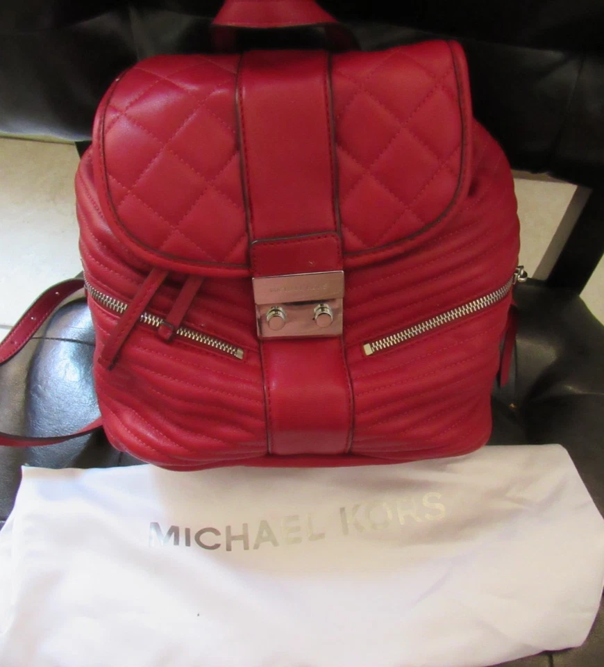 Michael Kors Elisa Quilted Leather Small Backpack Handbag Cherry