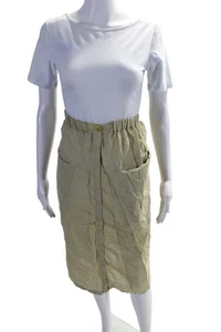 Flax By Jeanne Engelhart Womens Linen Button Down A Line Skirt Yellow Size Large - Picture 1 of 5