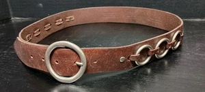 Womens Brown Leather Belt Silver Metal Accents Sz M American Eagle Casual  - Picture 1 of 7