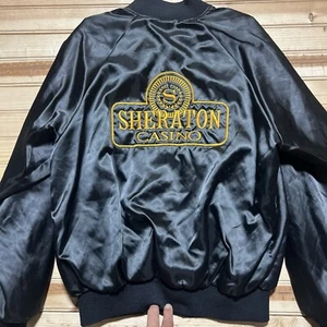 Vintage Sheraton Casino Satin Jacket Bomber Varsity Letterman Souvenir 80s Large - Picture 1 of 11