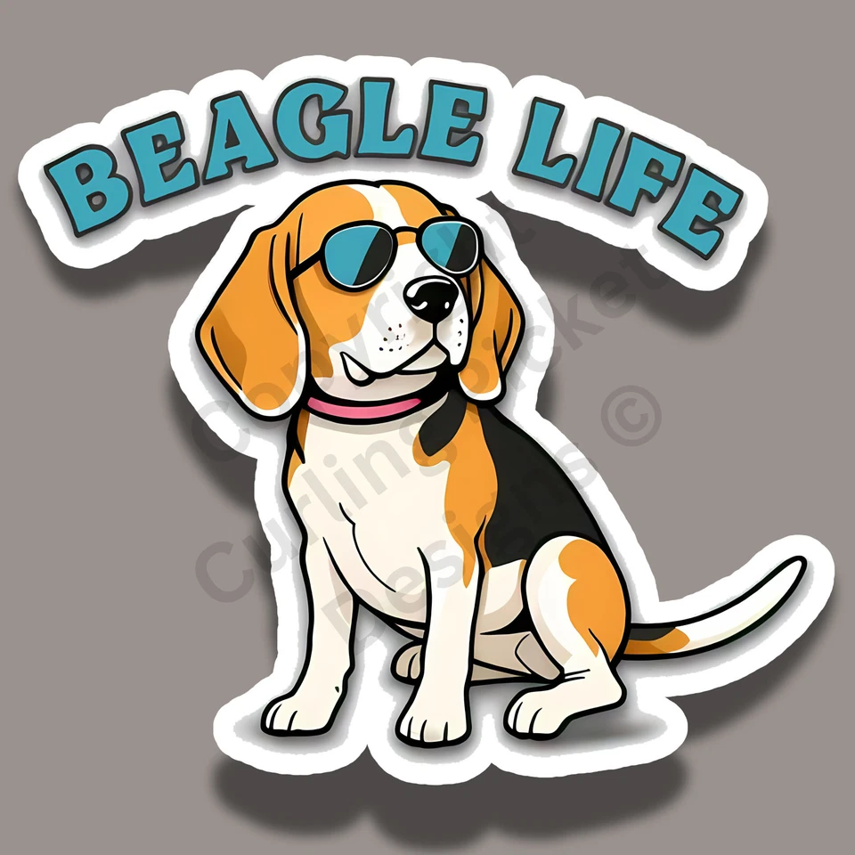 Beagle Life Wearing Sunglasses Cute Funny Dog Breed 3" Vinyl Sticker - Image 1 of 1
