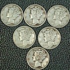 lot of 6 semi-key mercury dimes, Vf, raw