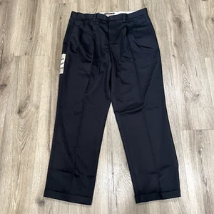 Dockers Pants Men 36 Black D4 Essential Khaki Pleated Cuffed Relaxed Never Iron - Picture 1 of 10