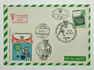 1965 FDC Austria Special Balloon Mail Flights #7 Multi Franked Aerostat Postcard - Image 1 of 2