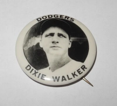 1940's Baseball Dixie Walker Brooklyn Dodgers Souvenir World Series Pin Button - Image 1 of 2