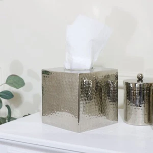 Hammered Silver Metal Tissue Box gift accessory bathroom bedroom modern - Picture 1 of 3