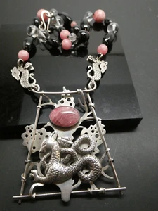 ROBERT M PLACE Tarot Author Vintage Sterling 925 DRAGON Rhodochrosite Necklace - Picture 1 of 10