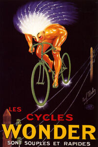 NUDE MAN BICYCLE BIKE CYCLES WONDER LIGHT ELECTRIC FRENCH VINTAGE POSTER REPRO 