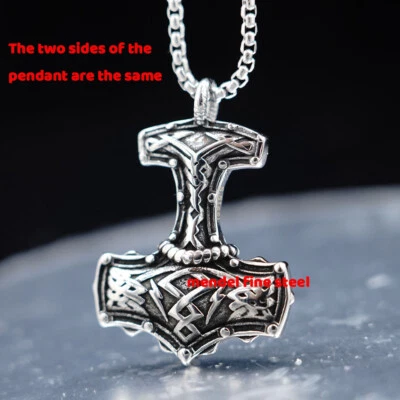MENDEL Mens Viking Norse Thors Hammer Mjolnir Pendant Necklace Stainless Steel - Image 1 of 4