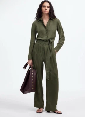 MADEWELL 宽鬆绑带阔腿连身裤 橄榄色 00 码,NU513,全新全新带标签 178 美元 — 第 1/4 张图片