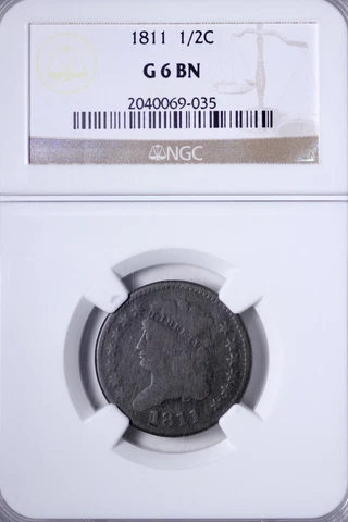 1811 Classic Head 1/2 Half Cent NGC G6 Tough Key Date Type Coin SHLM Cover