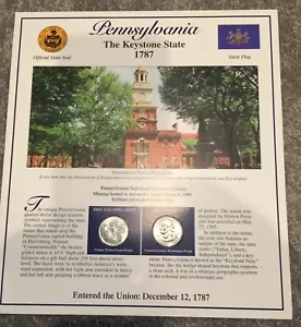 BU 1999 Pennsylvania P & D State Quarters & Stamps Informational Collector Card - Picture 1 of 4